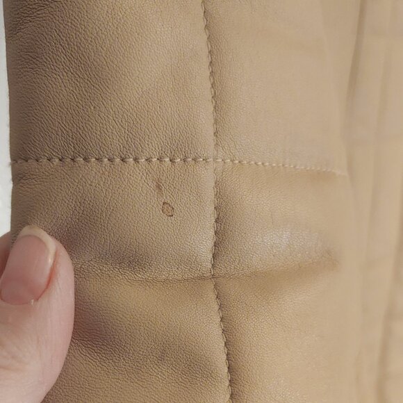 Avirex Leather Long Coat Quilted Beige High Neck Vintage 90s Minimal Jacket - Picture 13 of 13